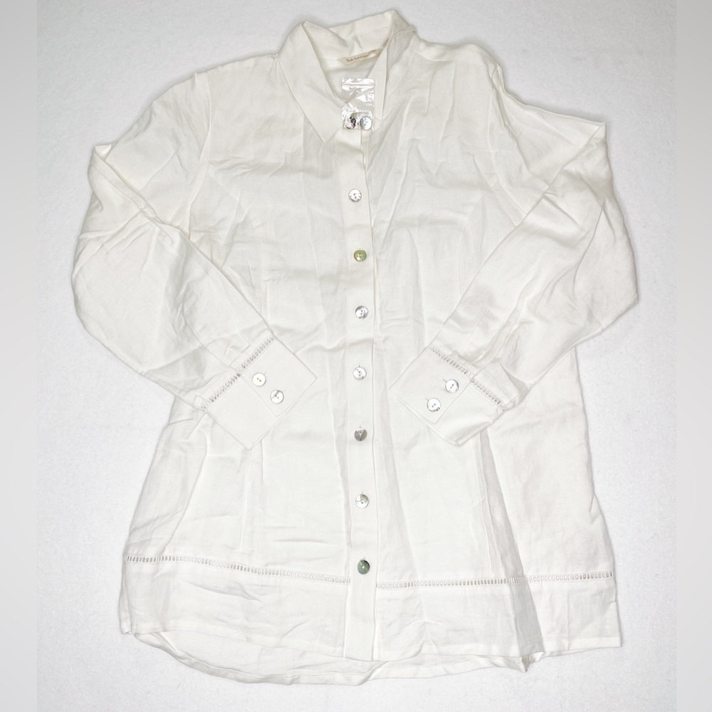 Soft Surroundings Sally Linen Blend White Button Up Shirt Size Medium NEW